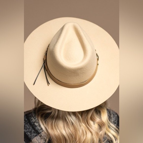 Western Inspired Wool Panama Semi Hard Brim Hat with Leather Trim Concho Detail main image 6
